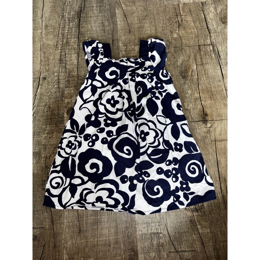 Gymboree Girls Navy Blue White Floral Cotton Sleeveless Bow Back Dress 3T